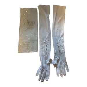 1950’s Vintage Hansen Opera Gloves – White Satin, Pearl Buttons, Wrist-Length